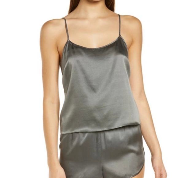 SKIMS Stretch Silk Crop Sleep Cami Tank Womens 2X Gunmetal Gray Spaghetti Strap - Picture 1 of 12